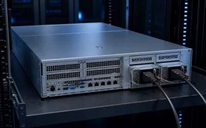 Complete rack server with two 1100 W-class hot-plug redundant power modules