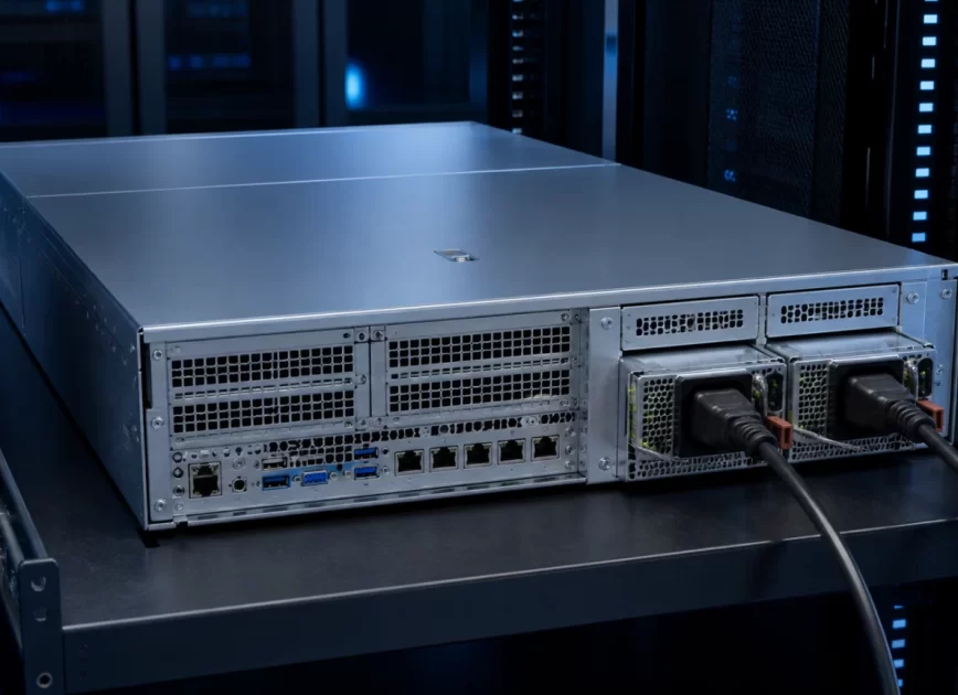 Complete rack server with two 1100 W-class hot-plug redundant power modules