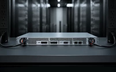 Compact 1U server with two redundant hot-swap power modules