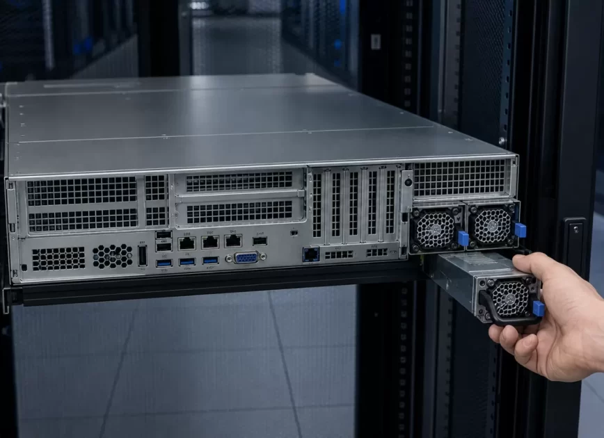Complete rack server during hot-swap power module service
