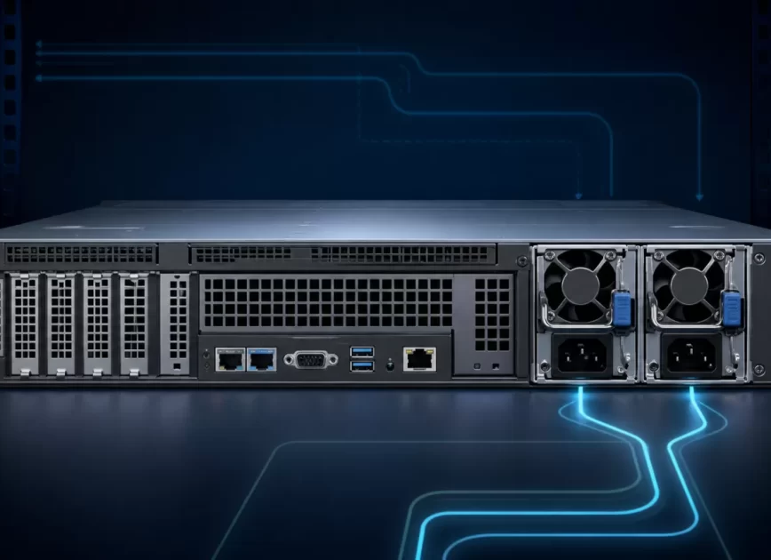 Compact server with dual hot-plug redundant power modules