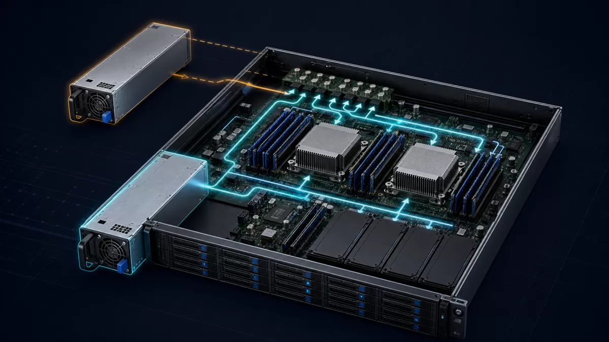 One module carrying the compact server load while its redundant partner is removed