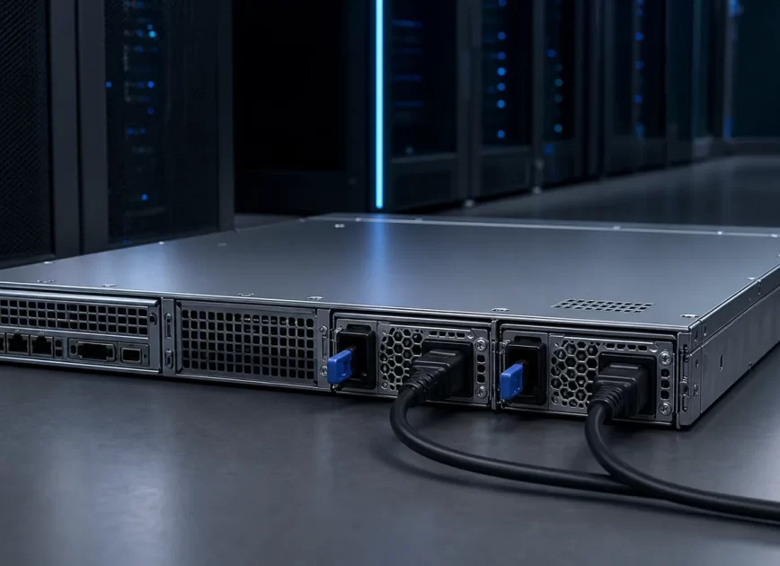 Complete 1U server with two high-line hot-plug redundant power supply modules