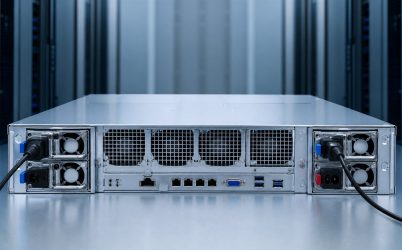 Platinum class redundant server power supply modules installed in a complete server