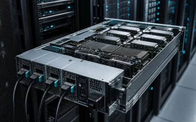 High-density GPU server with multiple hot-swappable power modules in a data-center rack