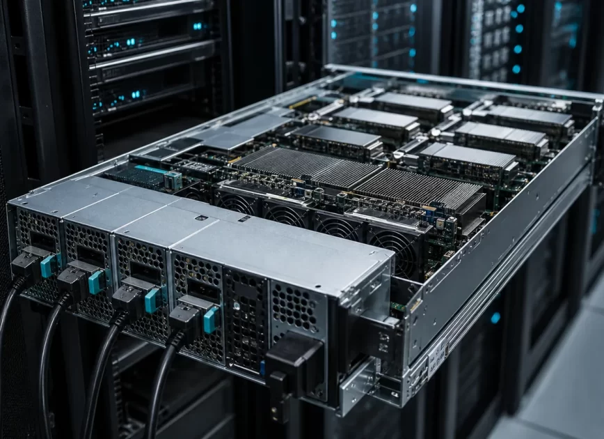 High-density GPU server with multiple hot-swappable power modules in a data-center rack