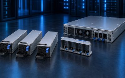 Complete common redundant power supply modules beside a shared server receptacle and chassis