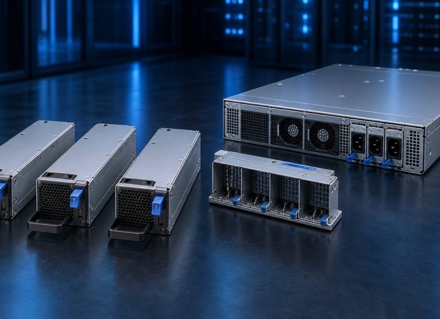Complete common redundant power supply modules beside a shared server receptacle and chassis