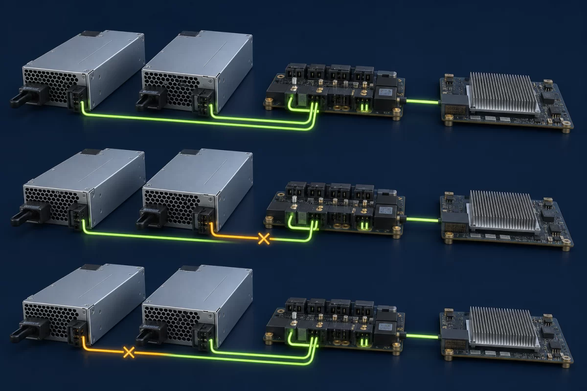 CRPS PDB power paths showing normal operation and isolation of one failed module