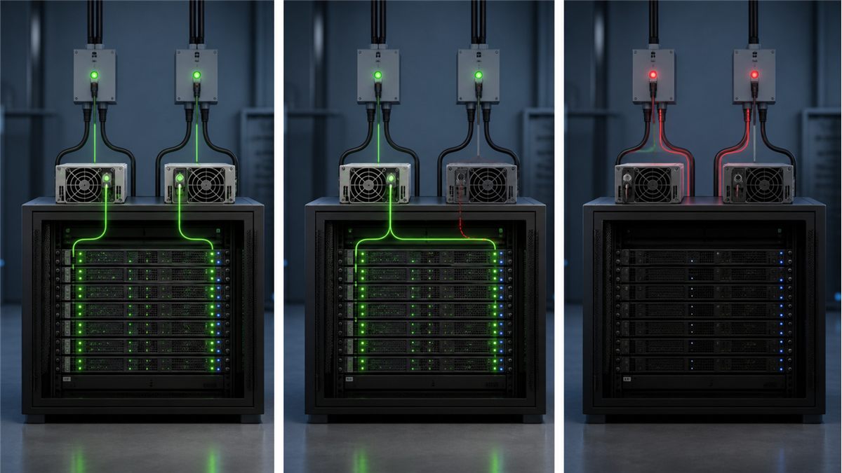 Normal degraded and repair states for redundant rack server power