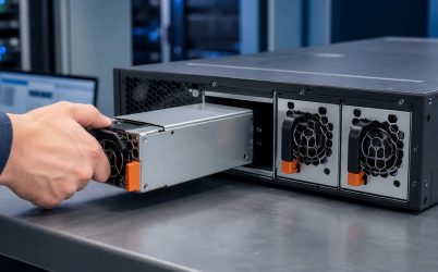 Complete hot-plug server power module aligned with a redundant server bay