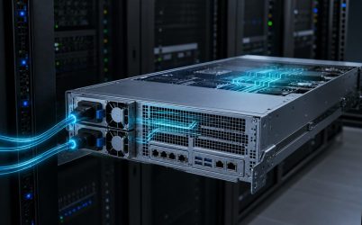 Complete high-efficiency server power supply modules installed in a data-center server