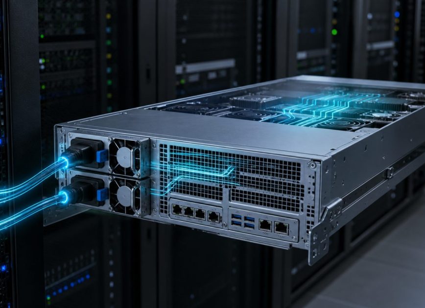 Complete high-efficiency server power supply modules installed in a data-center server