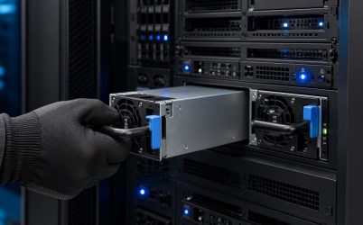 Hot-swap server power supply being removed from a redundant server