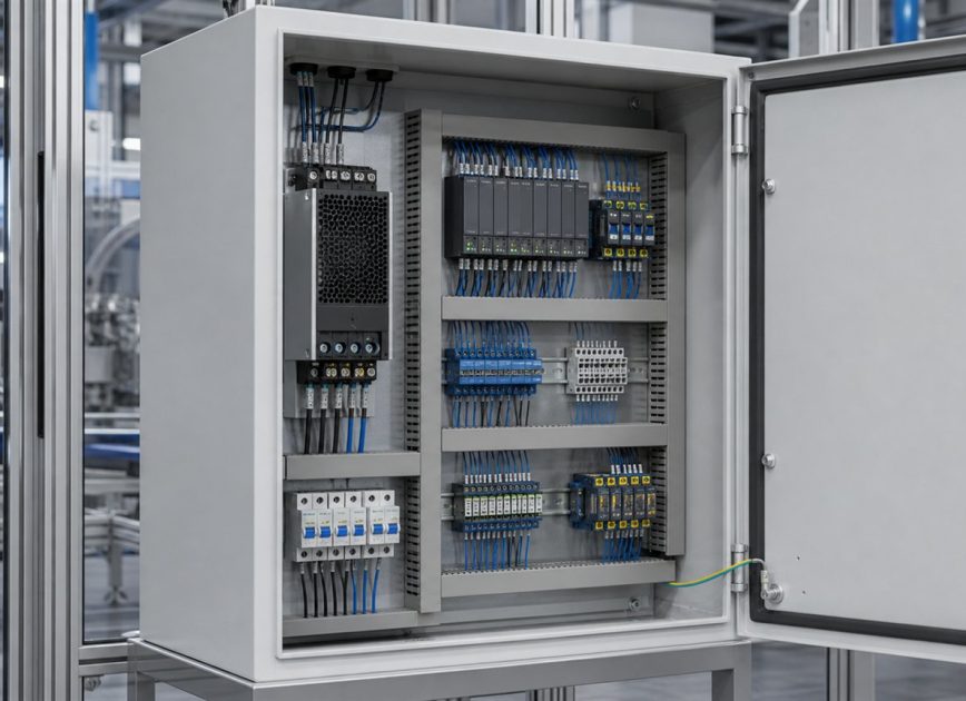 Industrial AC-DC power supply integrated in a complete control cabinet
