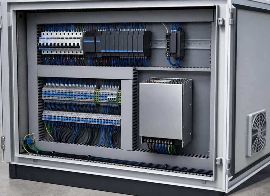 Complete industrial switching power supply installed in an automation control cabinet