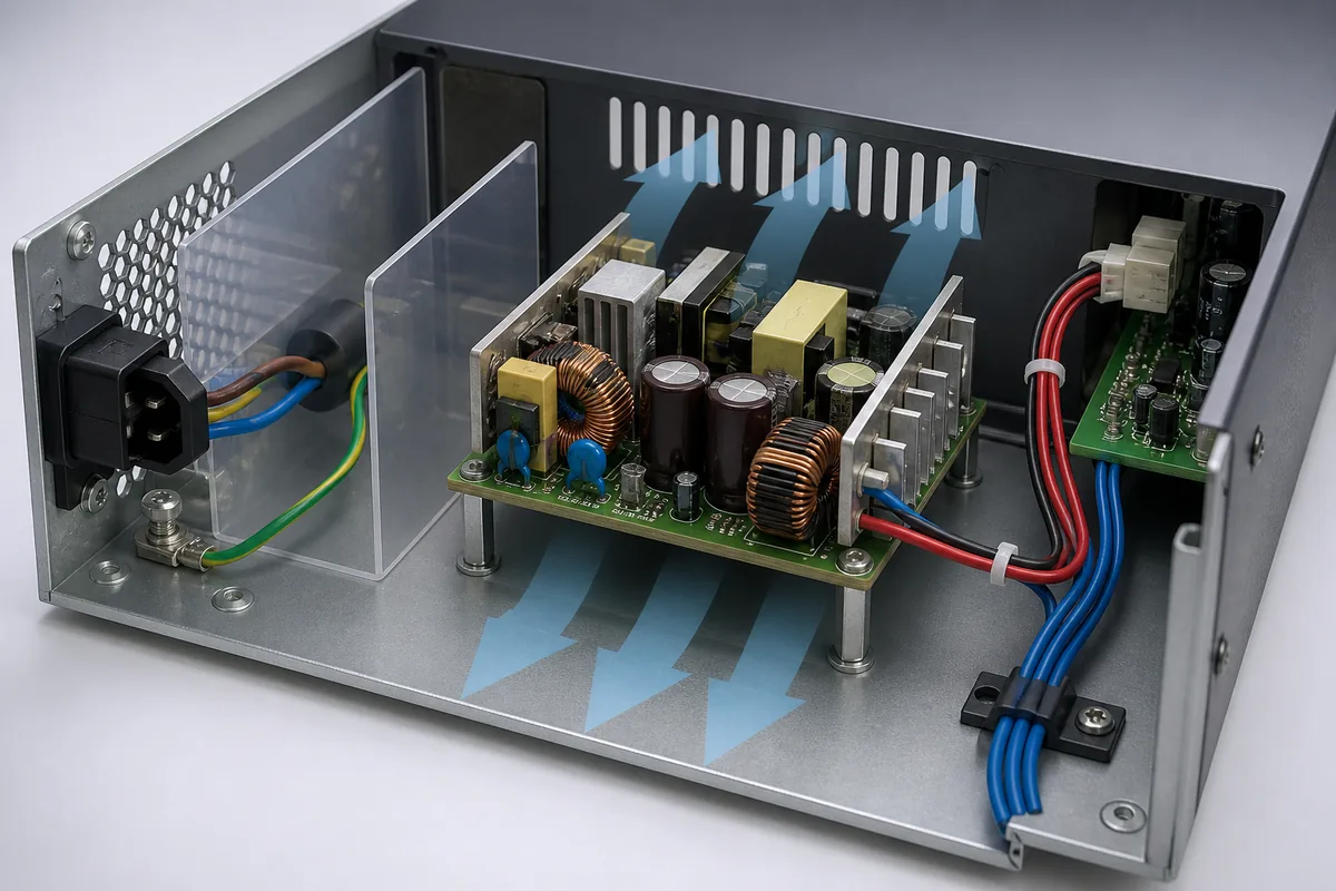 Open frame power supply mounting clearances and integration inside equipment
