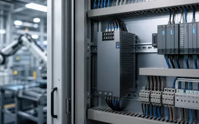 Industrial power supply installed in a factory automation control cabinet