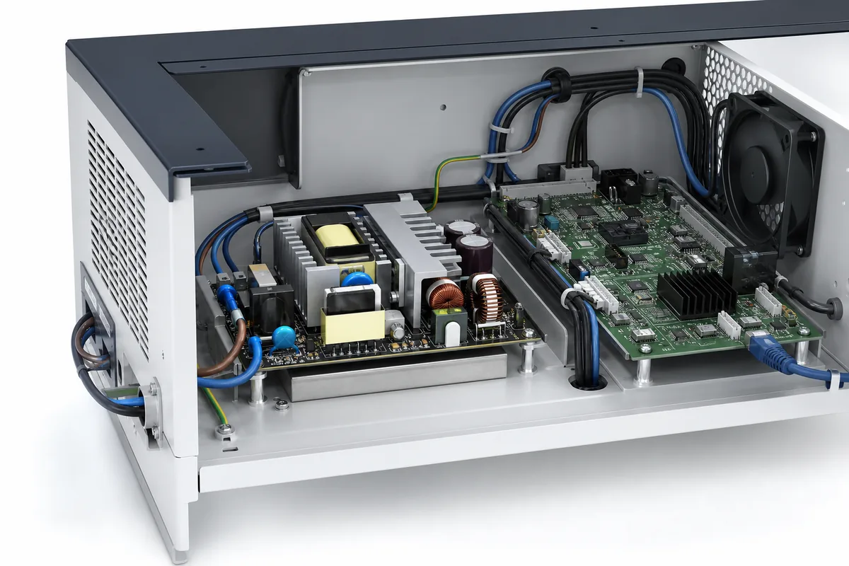 Open frame power supply mounted inside an equipment enclosure