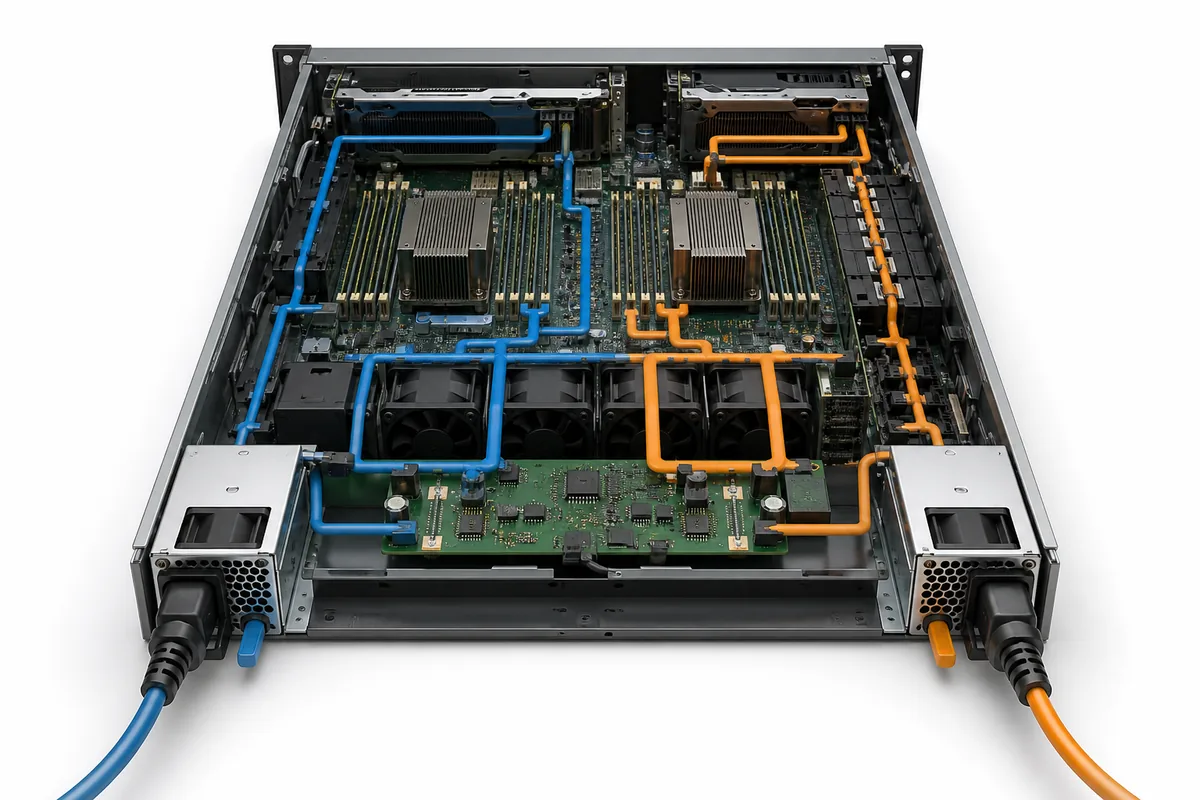 Separate A and B power paths feeding redundant server power supplies
