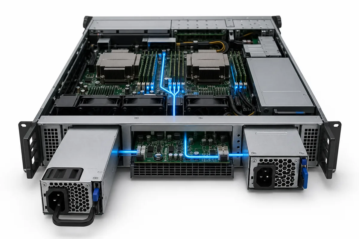 Server operating from one power supply while the redundant module is removed