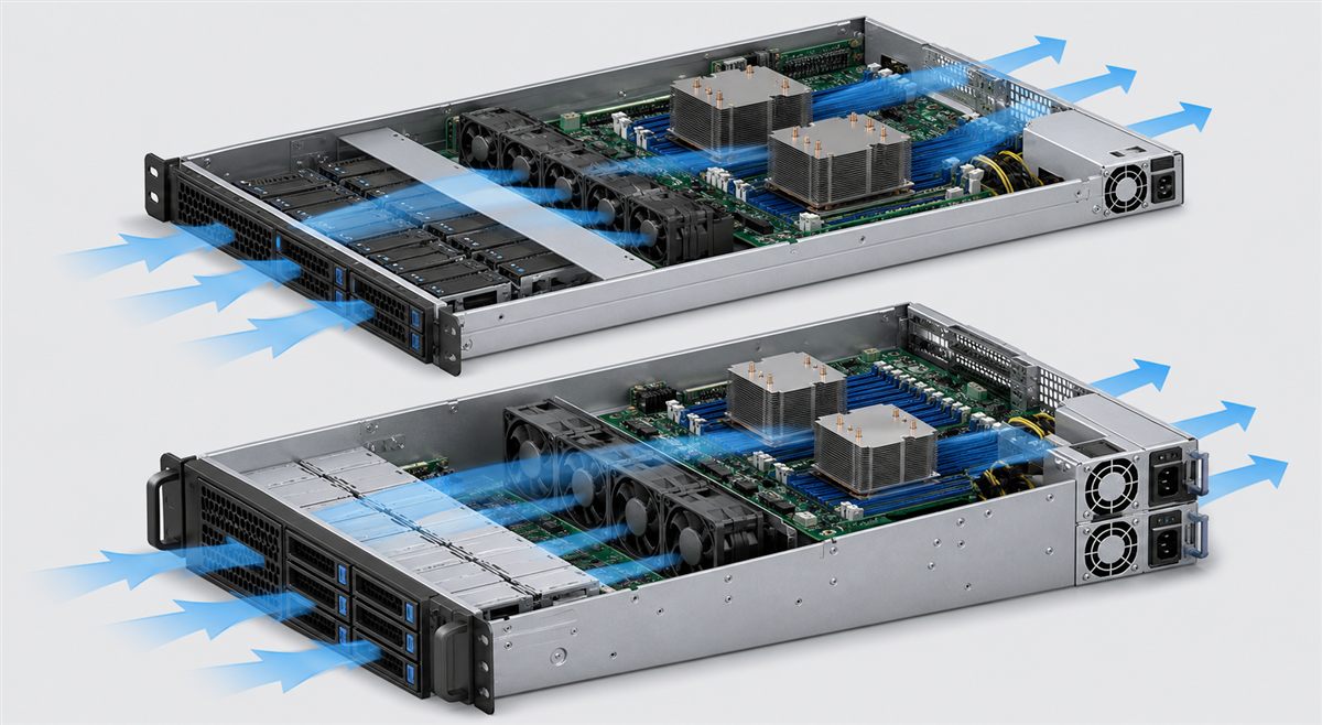 Rackmount redundant power supply layouts in constrained 1U and 2U server chassis