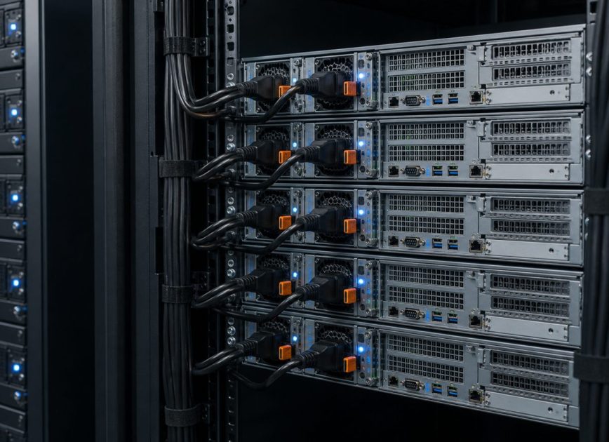 Rack server power supplies connected in a data center rack