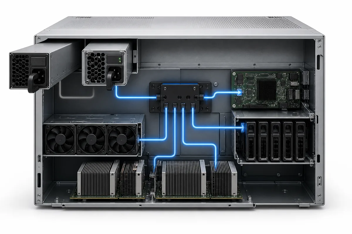 One inactive power supply while a second redundant supply continues powering system loads
