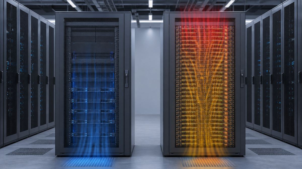 Two server racks illustrating light and dense operating loads