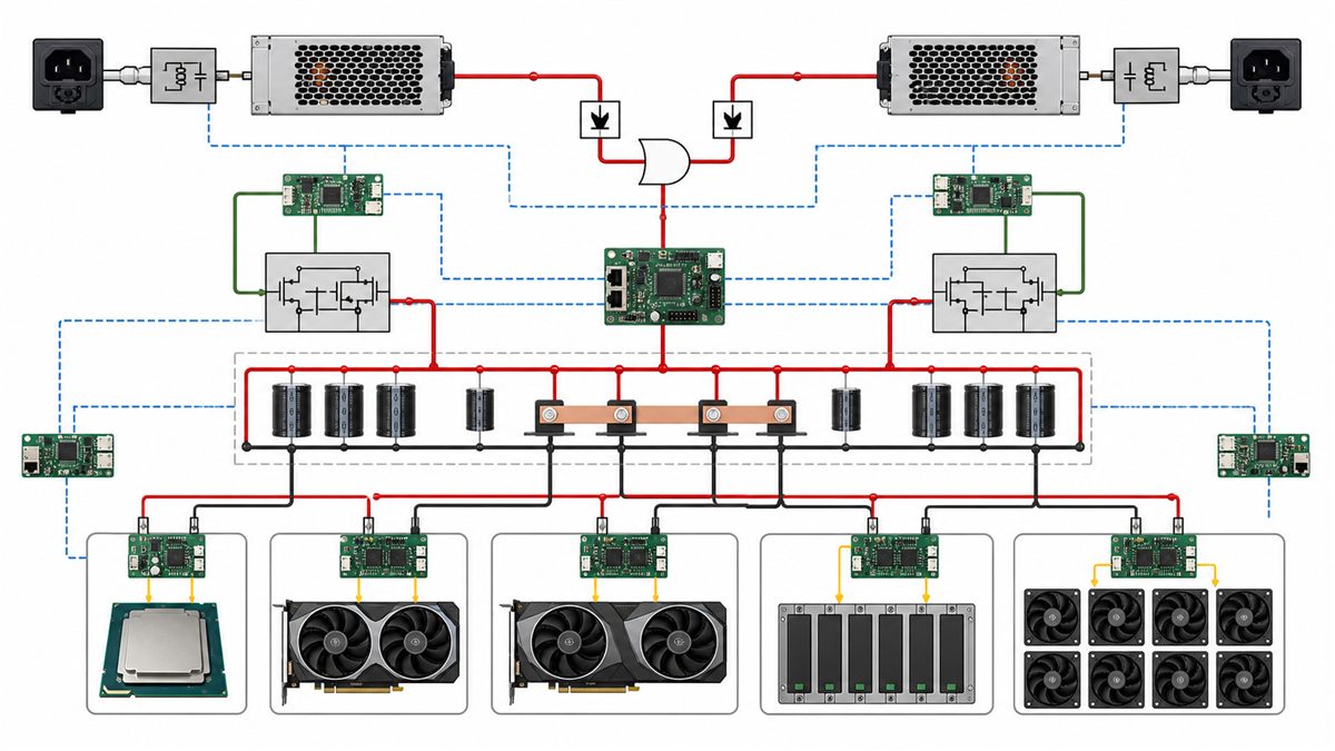 Power distribution and ORing paths for multiple redundant power modules