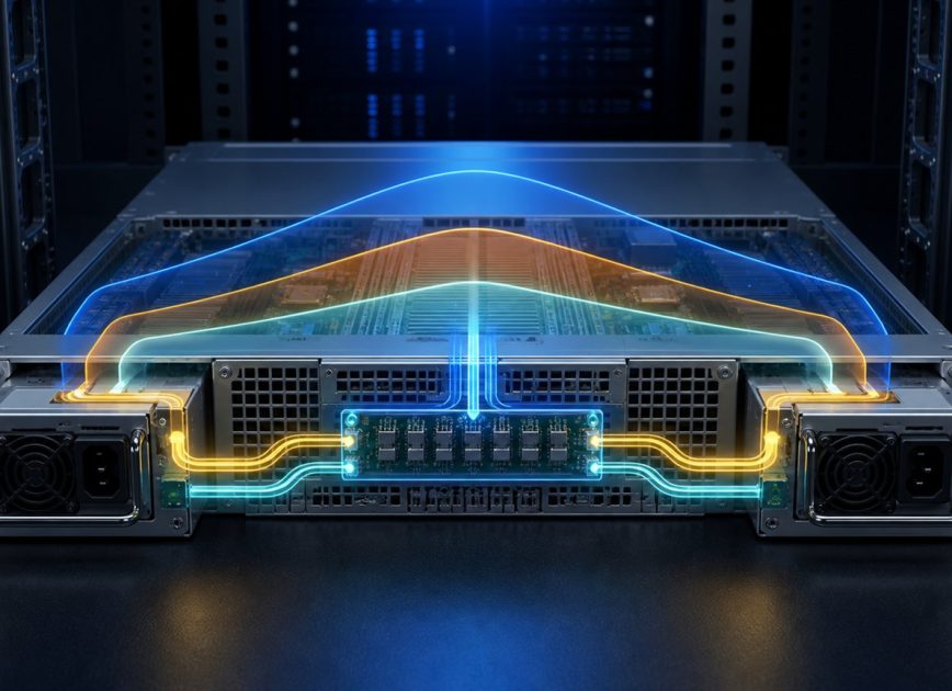 Complete redundant rack server visualizing continuous load transient demand and PSU capacity reserve