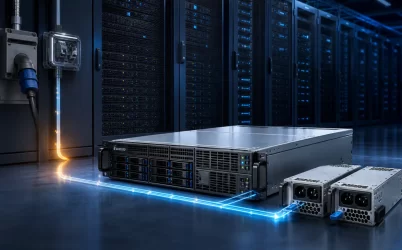 Complete rack server illustrating efficient conversion from facility input to the server DC bus