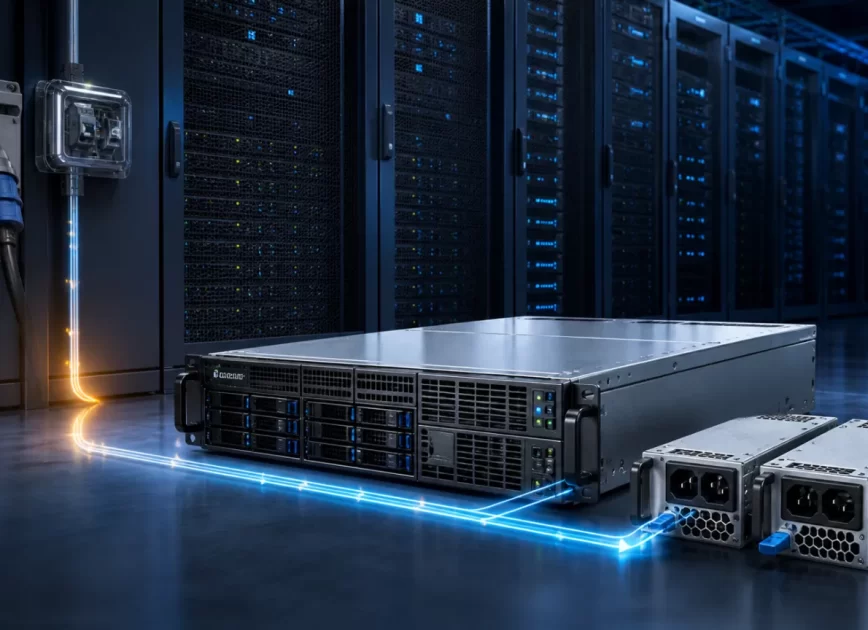 Complete rack server illustrating efficient conversion from facility input to the server DC bus