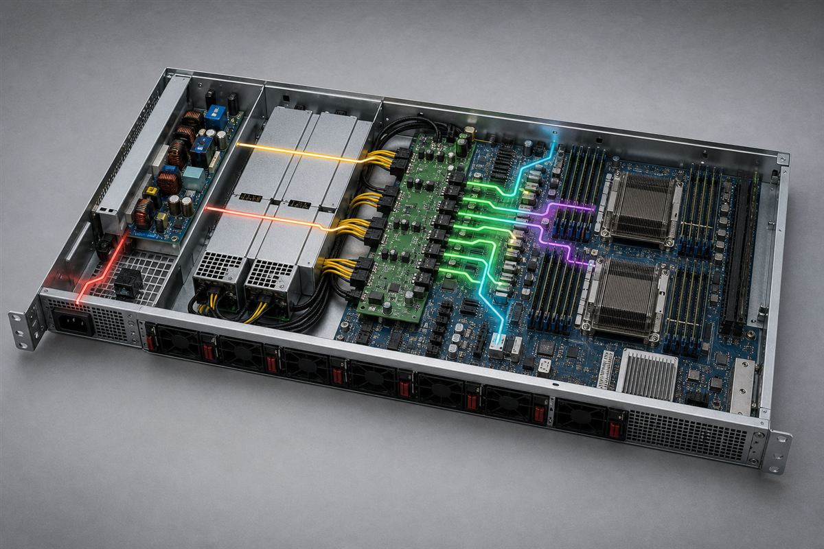 Open server showing switching conversion and distribution stages