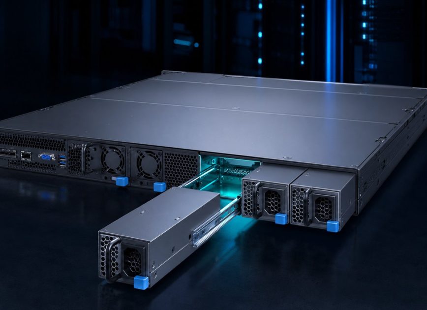 Complete rack server with modular CRPS power supplies illustrating removable redundant architecture