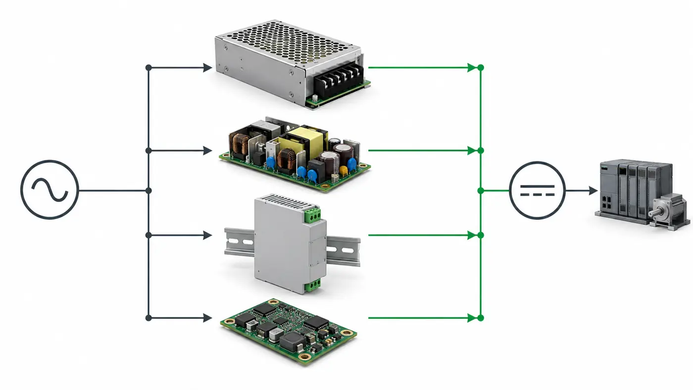 comparison of enclosed open frame board mounted and configurable industrial power modules