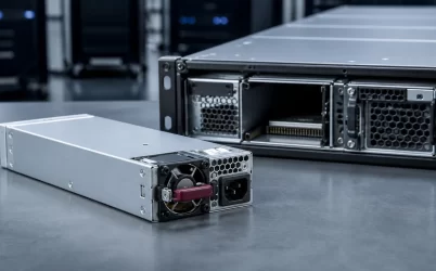 Complete hot-plug server power supply beside its rack server PSU bay