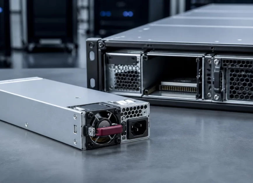 Complete hot-plug server power supply beside its rack server PSU bay