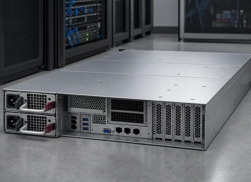 Complete rack server with hot-plug power supplies in a data-center environment