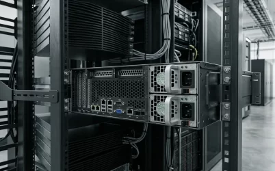 Complete rack server with redundant hot-plug power supply modules in a data-center setting