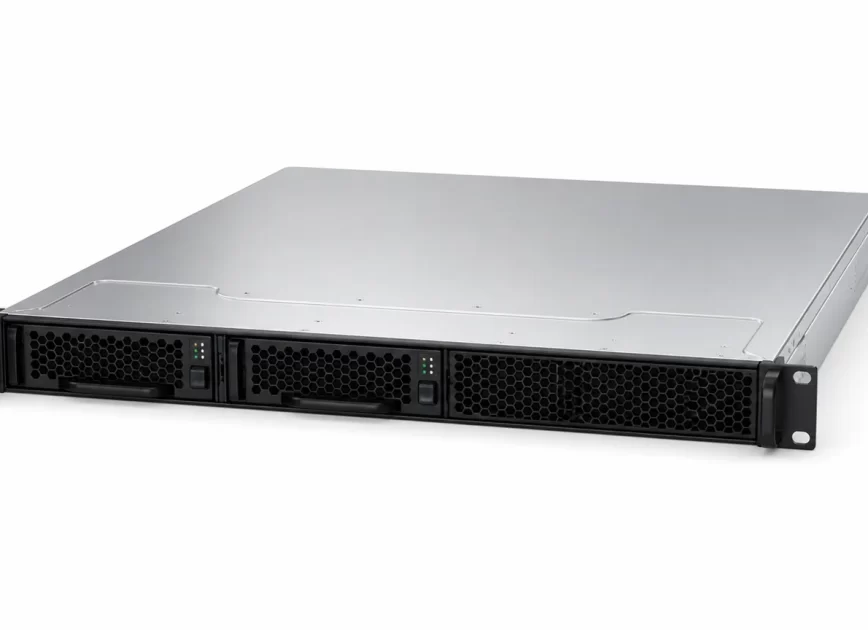 Complete rack server with two rear hot-plug power supply modules in a data-center setting