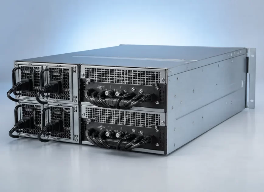 Complete rackmount server with four identical modular redundant power supply units