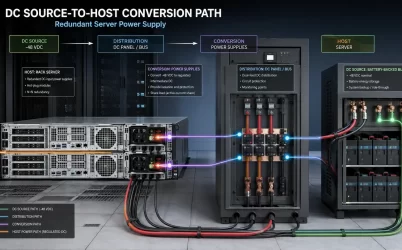 Dc source to redundant server power path