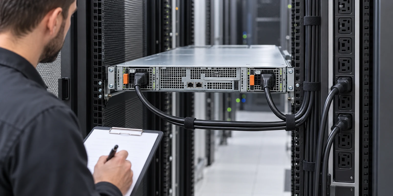 Dual server power supply feeds connected to a rack PDU