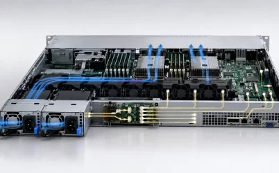 Two unit server power supply installed in a rack server rear view