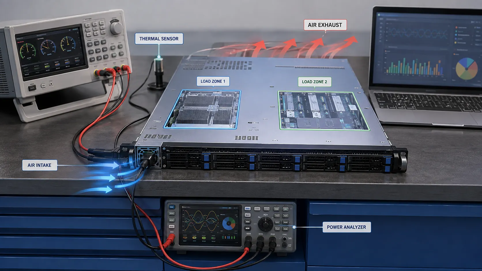 One unit server power supply load and airflow test