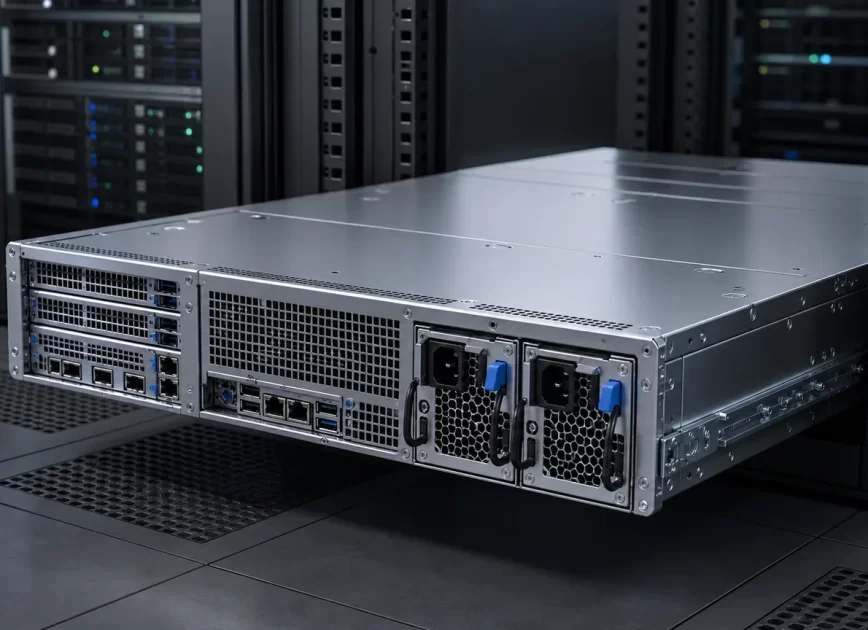 Rack server with two hot-plug power supply modules at the rear