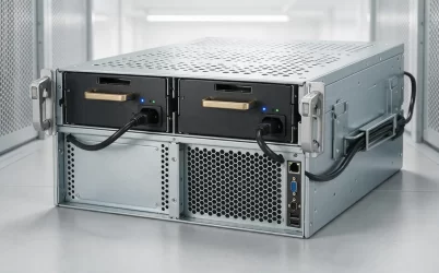 Rack server with two redundant hot-plug power supply modules