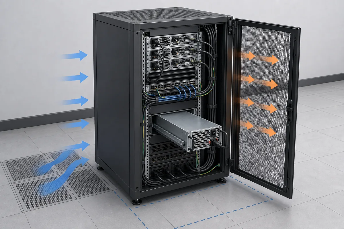 Rackmount power shelf with visible airflow and service clearance