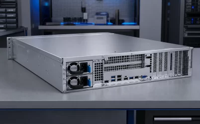 Rackmount server chassis with removable server power supply modules in an engineering workspace